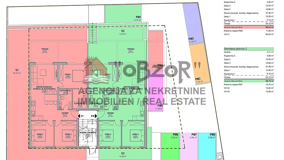 POVLJANA- Trosoban apartman s vrtom(S2) 98,76m2 - NOVOGRADNJA